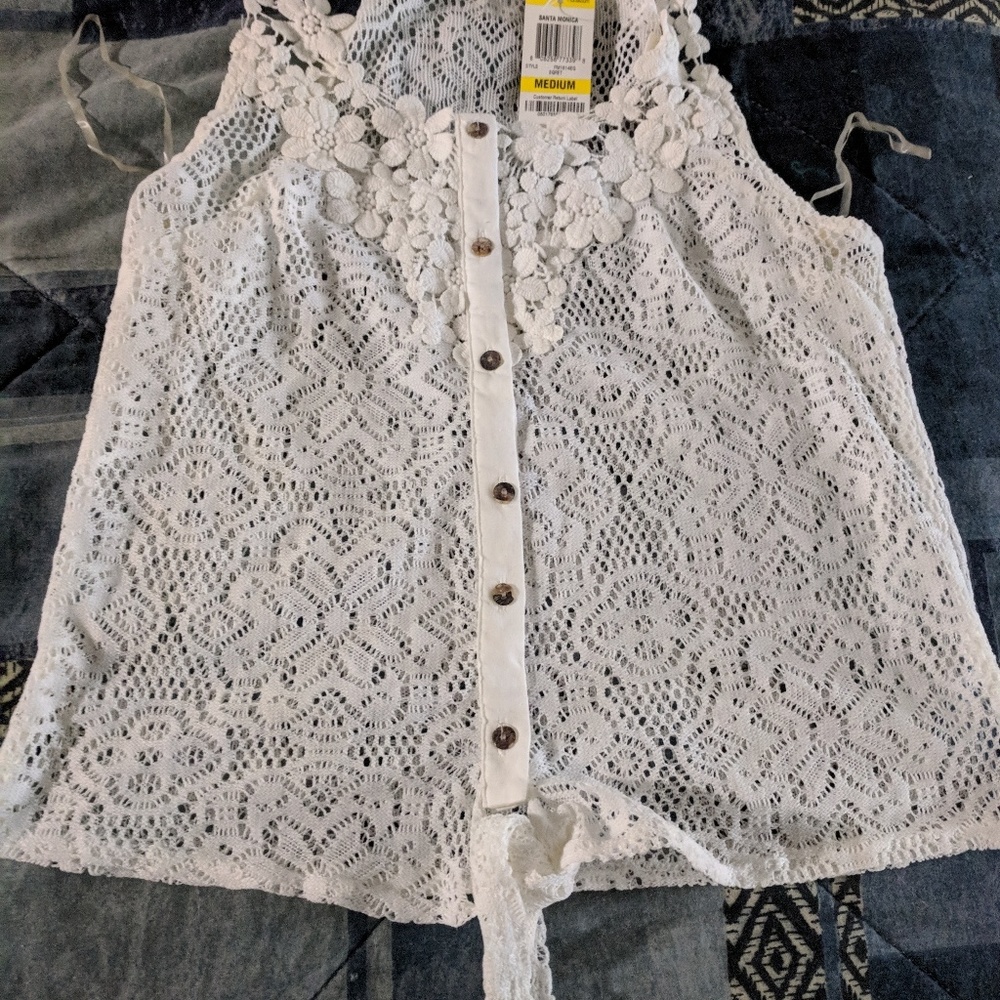 NWT White lace tie-front top